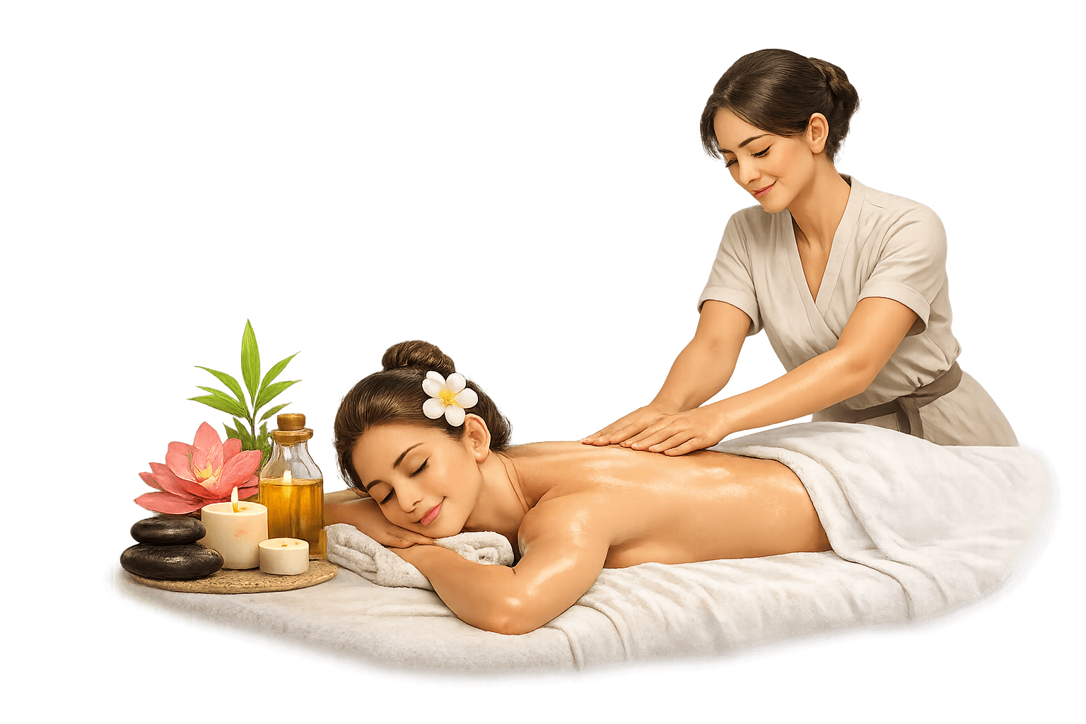 Professional massage therapist giving a relaxing massage at home in Bali